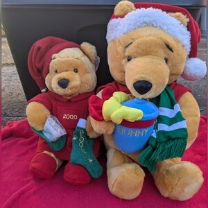 2 Winnie The Pooh Christmas Themed Plushies